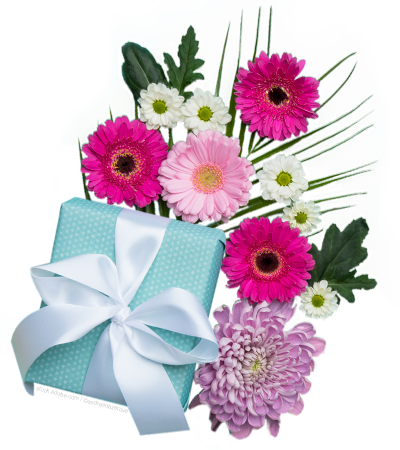 Geschenk mit Blumen